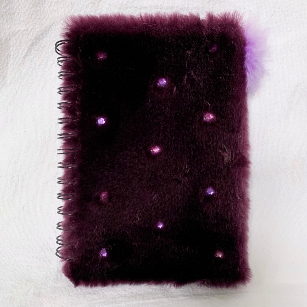 Claire’s Purple Fuzzy Bedazzled Journal Y2K Clueless Faux Fur Shag Notebook Girl